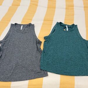 Fabletics Heather Gray and Green Tank Tops